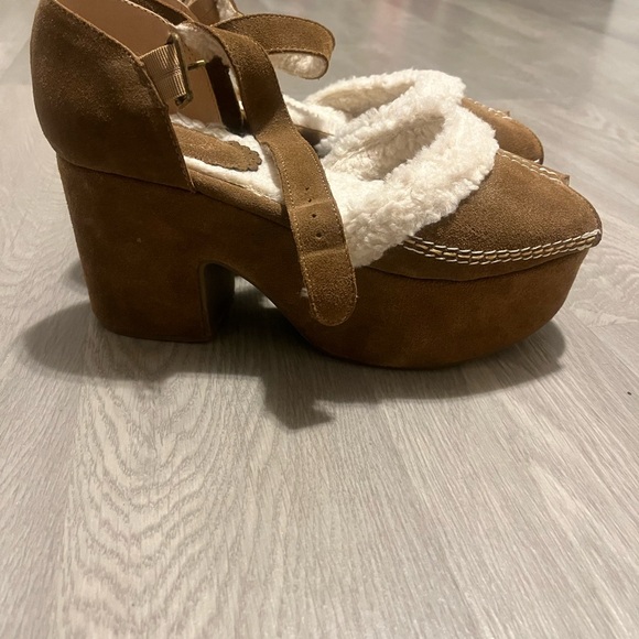 Joyfolie Tan Suede Platform Shoes with Cream Accents